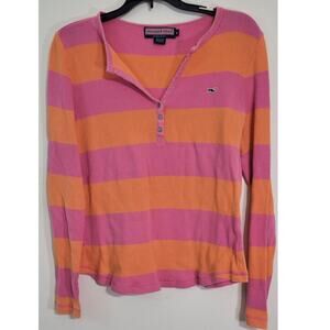 Vineyard Vines Shirt Womens Medium Thermal Pink/Orange Long Sleeve Top Preppy